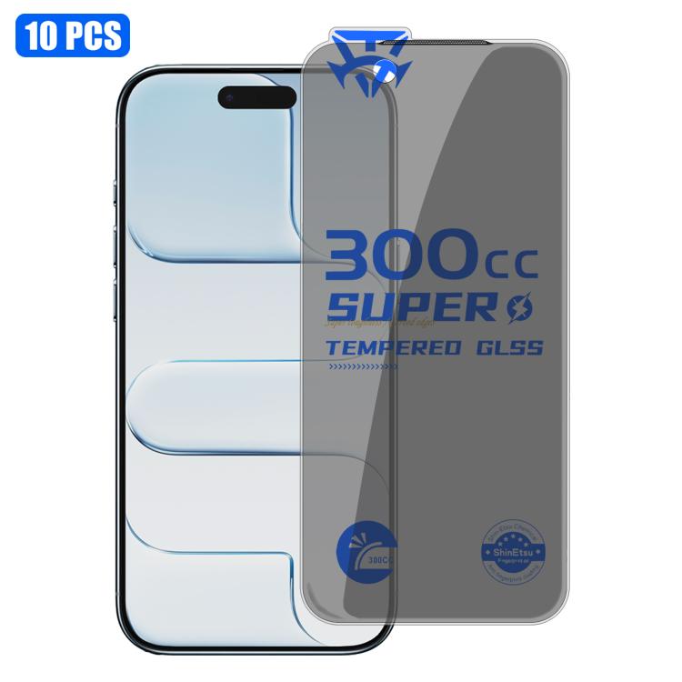 10pcs 300CC Large Arc Antistatic Corning Gorilla Privacy Tempered Glass Film For iPhone 16, 9H+ Anti-Fingerprint Screen Protector