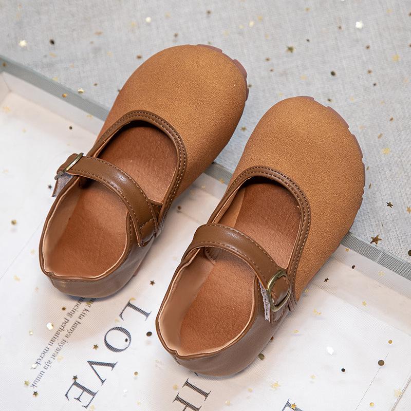 Girls Retro Leather Shoes 2025 Spring and Autumn New Baby Girl Velcro Single Shoes Little Girl Non-slip Princess Beanie Shoes