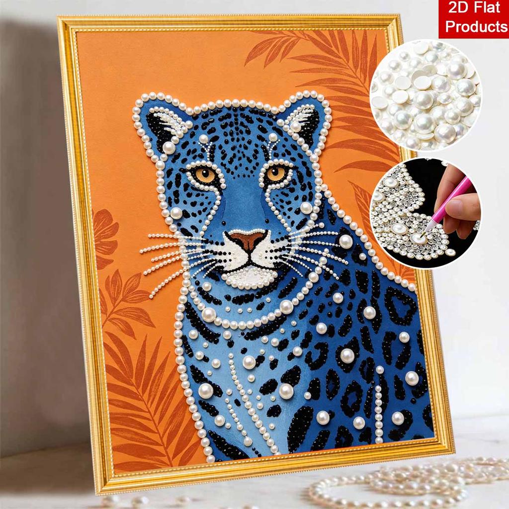 Pearl Art Painting Home Wall Decor Blue Leopard Pearl Gemstone Painting Picture Crafts Adult/Beginner Gift Creative Home Decor Unframed Room Art Style