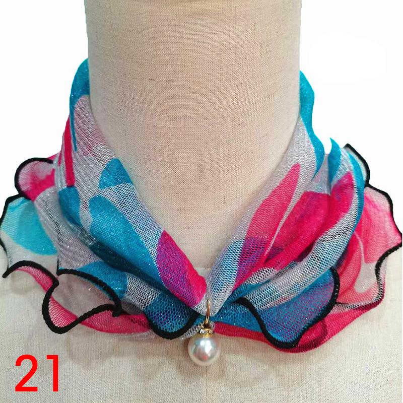 Women Jewelry Accessory Headscarf Pearl Headband Gold Thread Stretch Lace Scarf Necklace