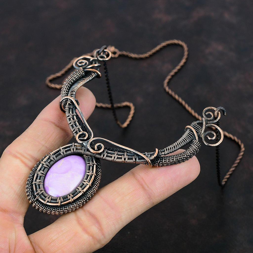 Ожерелье с фосфосидеритом, обернутое медной проволокой, ожерелье с фосфосидеритом, ожерелье ручной работы с драгоценными камнями, ювелирные изделия из медной проволоки, подарки для жены