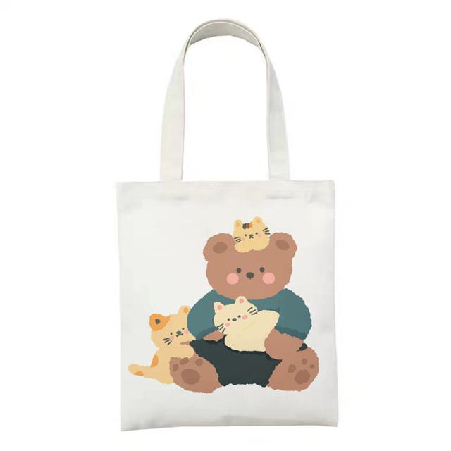 Shopping Bags Women Sweet Kawaii Bear Printed Canvas Daily College Handbag Harajuku Korean Style All-match Female Shopper Bag