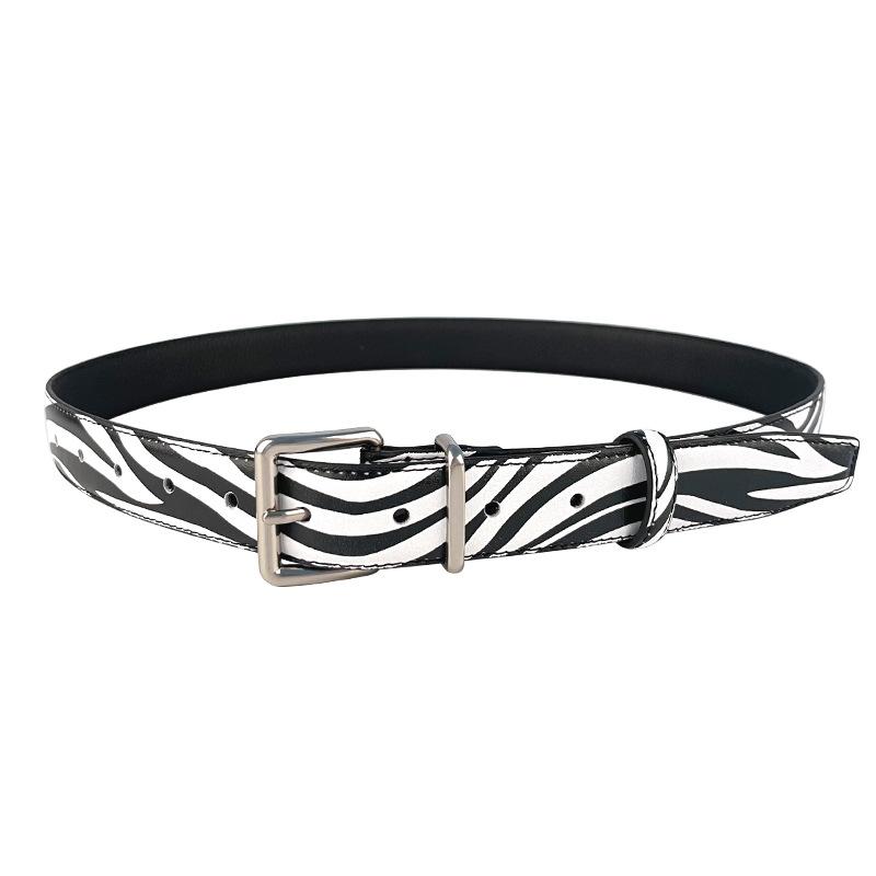 First Layer Cowhide Zebra Pattern Leopard Leather Pattern Leather Belt With Casual Pants Short Skirt Jeans Women'S Belt