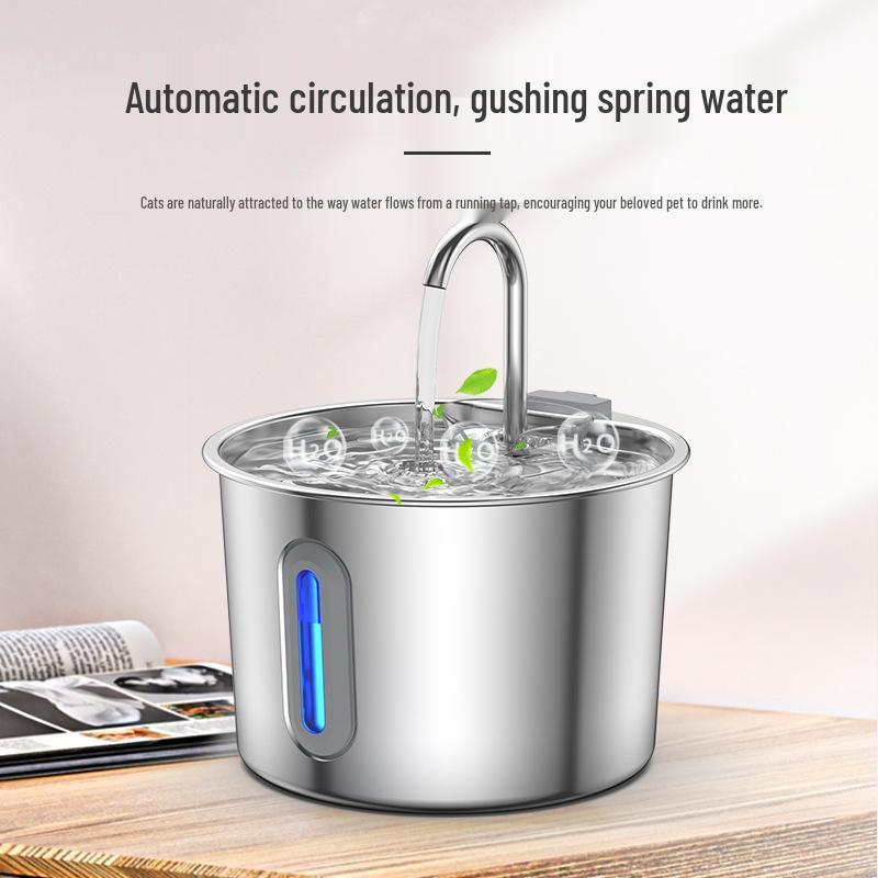 Умный фонтанчик для питья для домашних животных 2,2 л - Автоматическая кормушка из нержавеющей стали для кошек и собак
