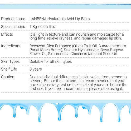LANBENA Гиалуроновая кислота Длительное увлажнение Уменьшение мелких морщин Бальзам для ухода за губами