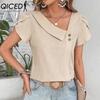Женские модные повседневные однотонные блузки и рубашки с v-образным вырезом и коротким рукавом с принтом