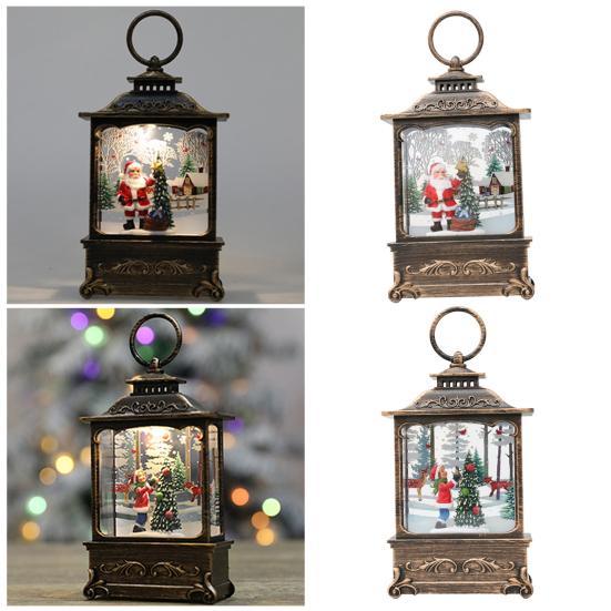 Рождественский фонарь с ретро-рамкой и встроенной елкой, снеговиком, оленем, статуэтка, работающая от батареек, ночник, настольное украшение