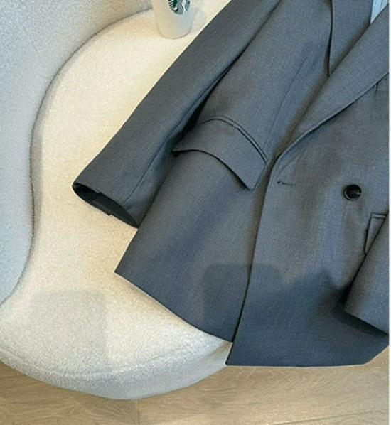 Женский свободный серый весенний пиджак - новый корейский стиль, модный и приталенный.