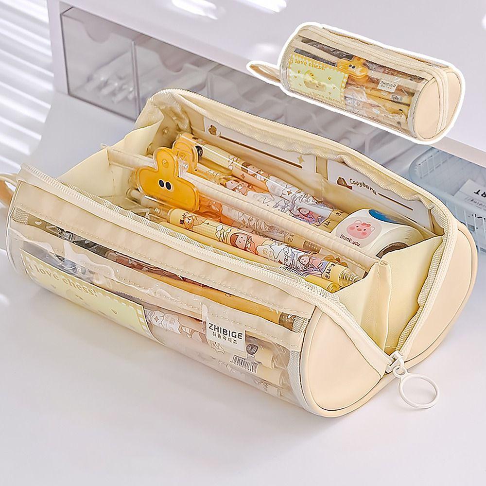 8 LAYERS Pen Bag Transparent Window Stationery Organizer Portable Pencil Case Student Gift