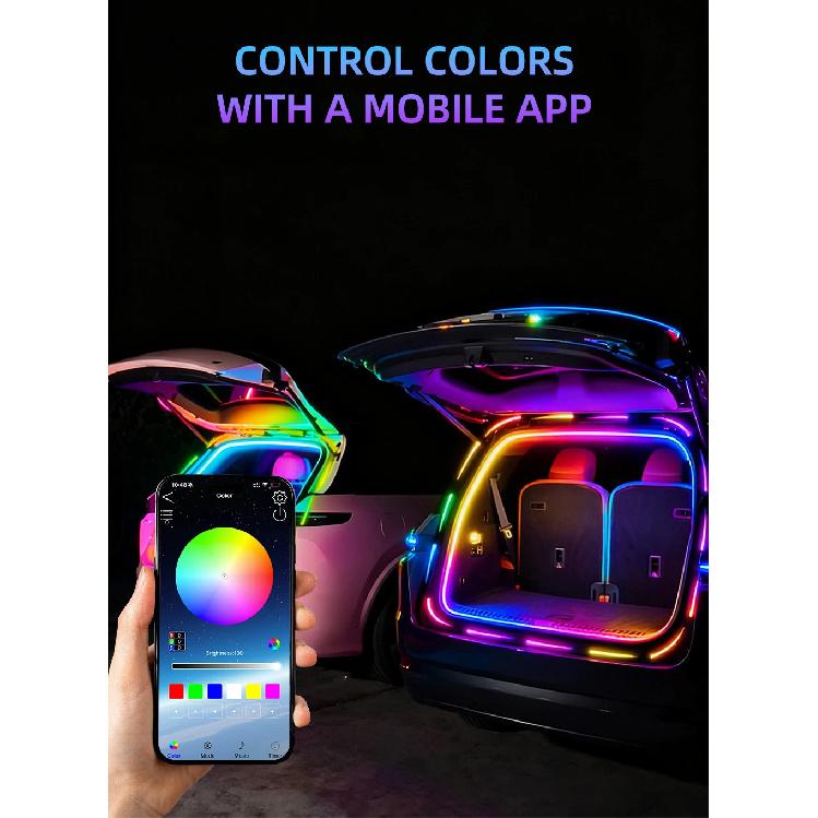 RGB Цветная Светодиодная Световая Панель для Заднего Багажника Автомобиля 4М Светодиодная Гибкая Водонепроницаемая Атмосферная Светодиодная Лента С Управлением Через Приложение Подходит Для Tesla