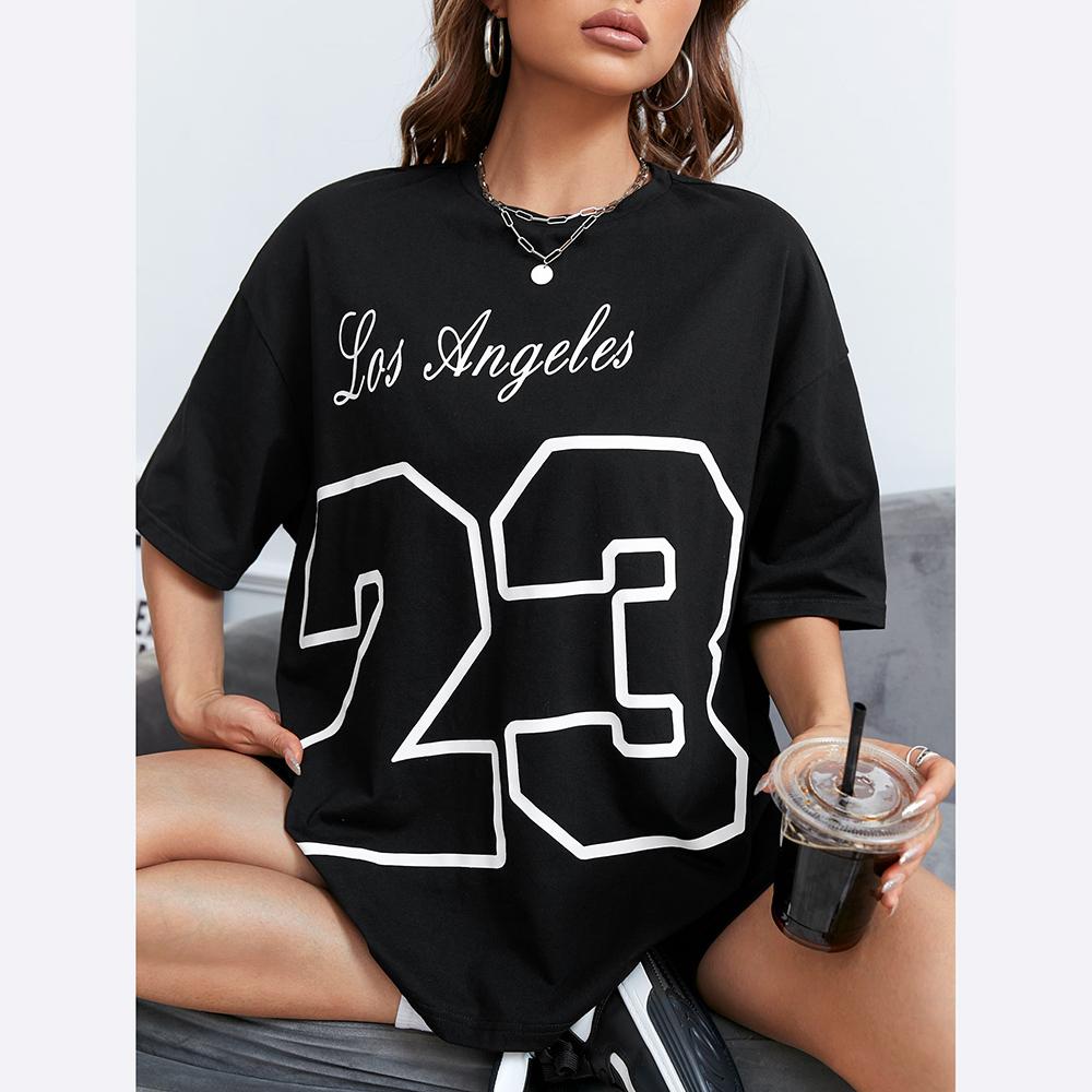 Лос-Анджелес 23 Хлопковая футболка с принтом Оригинальная Свободная Удобная футболка Индивидуальная Повседневная Мягкая футболка Топ Эстетичная Модная футболка