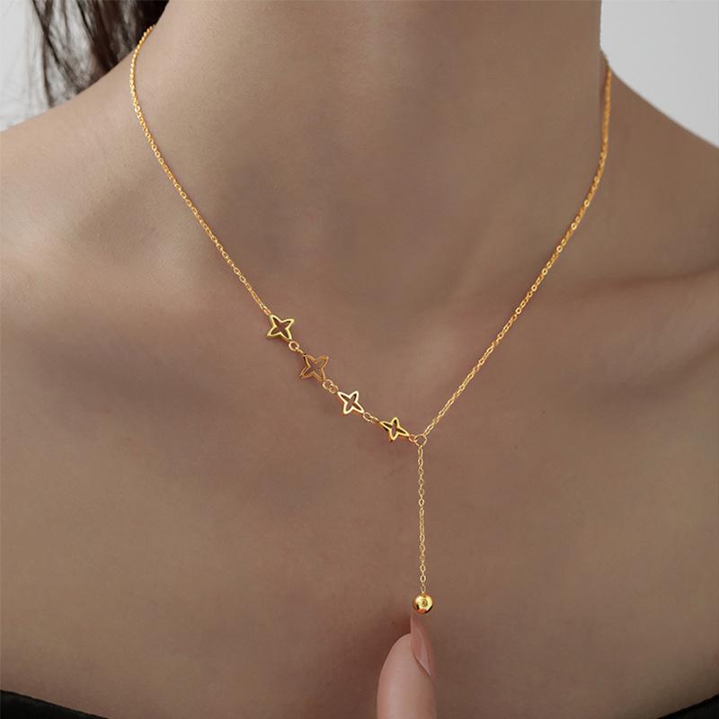 Pretty 18k Gold Necklace Niche Stars Hollow Long Tassel Choker Necklaces Ladies Jewelry for Cheap Price ALN2601001595