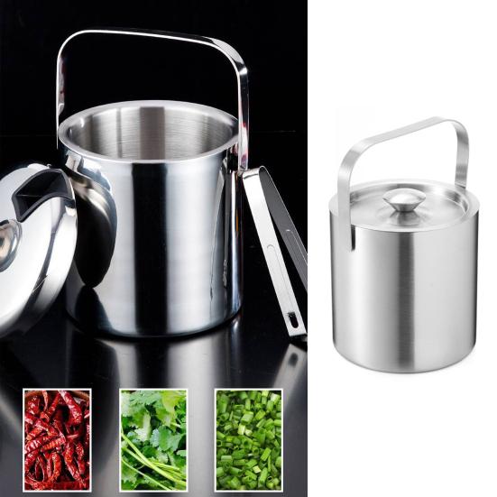 Ведро для льда с двойными стенками объемом 1,3 л с крышкой и щипцами, 6-часовое охлаждение пива, охладитель для домашнего бара, изолированный контейнер для льда из нержавеющей стали 304