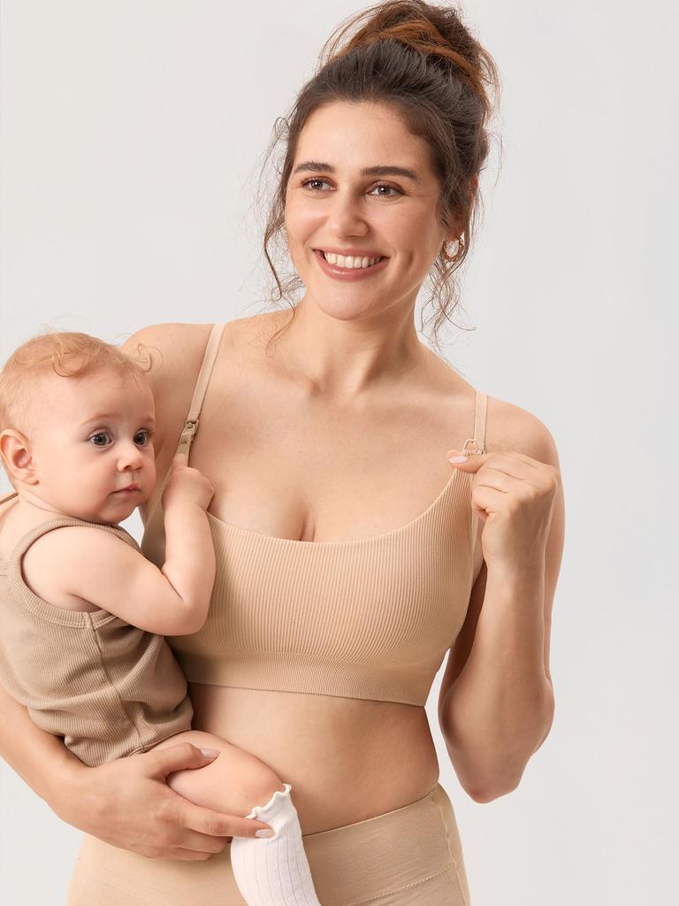 Maternity Nursing Front Maternity Night S [MOMANDA] Bra, Bra, Opening, Non-wired, Ribbed, Plain, Soft, Bra, Bra, Beige,