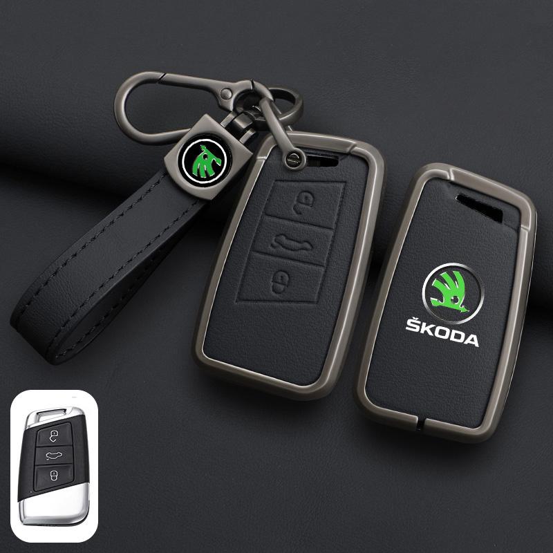 Leather Car Remote Key Case Full Cover Protector Holder Shell Fob For Skoda Superb A7 Kodiaq Octavia A7 A8 Keychain Accessories HJ1