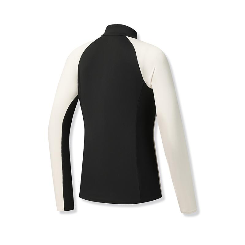 Fila Fitness Casual Simple Versatile Elastic Comfortable Spliced Half-Zip Knitted Long Sleeve T-Shirt Women Tops A11W541205FBK