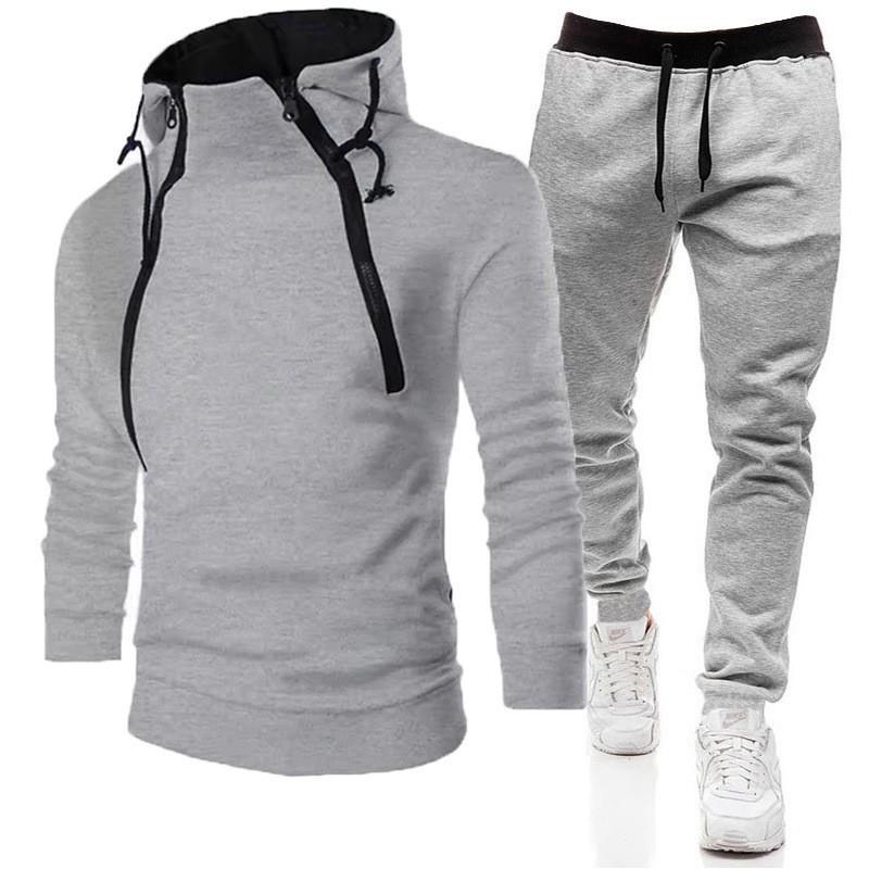 2026 Mens Hooded Pullover Sweatshirt Set With Dual Zippers Contrast Color Casual Tracksuit Collection