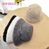 SOMALER Winter Faux Rabbit Fur Knitted Bucket Hats for Women Plain Color Warm Knitted Bucket Hats