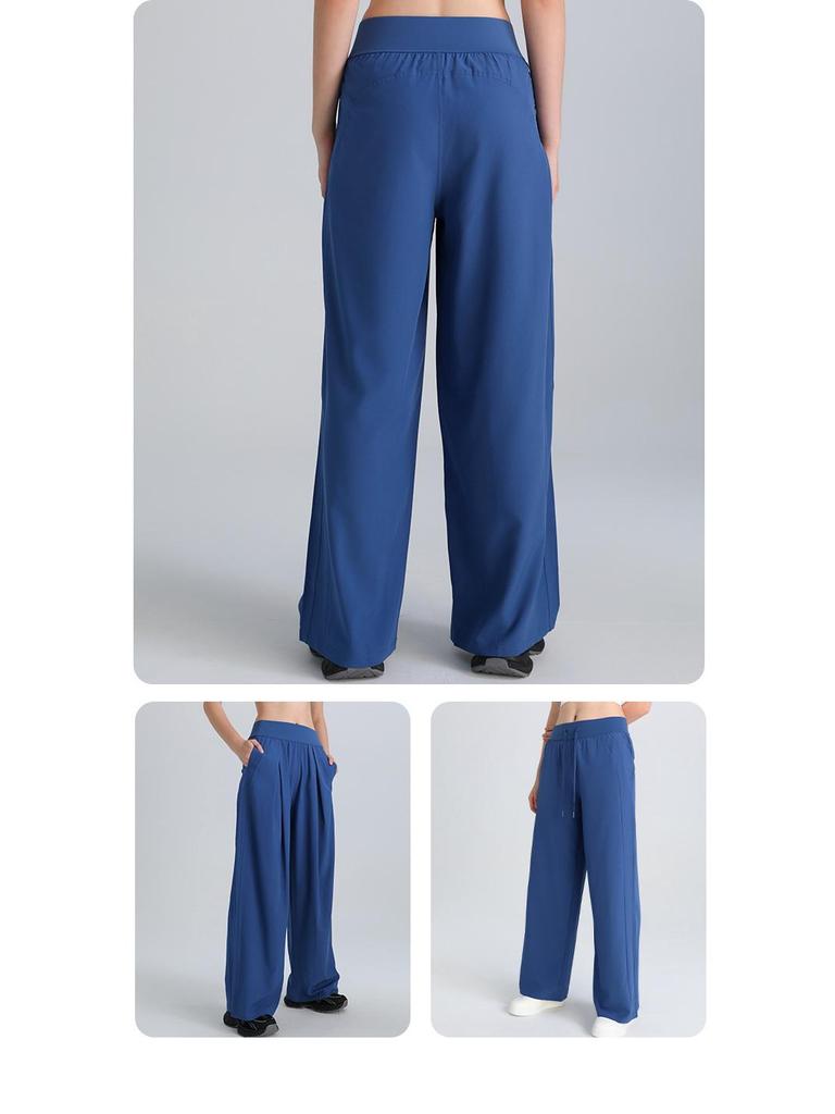 Women's High Waist Wide Leg Summer Yoga Pants with Sun Protection and Pockets