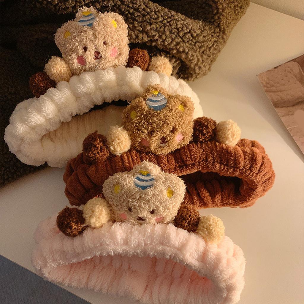 Lovely Plush Bear Headband for Adult Teens Face Washing Birthday Party Gathering Headpiece Women Skincare Hair Accessory