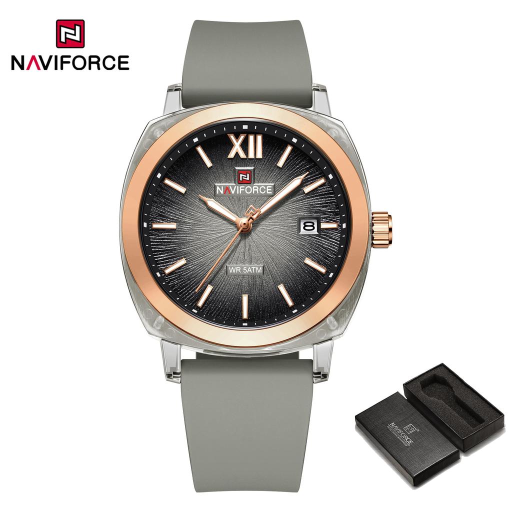 Naviforce Оригинальные календарные часы для женщин, кварцевый механизм, круглый циферблат, светящиеся стрелки, водонепроницаемый силиконовый ремешок, женские легкие часы NF6111