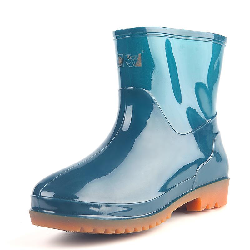 New PVC women's low-tube rain boots blue and green non-slip beef tendon low-top rain shoes work water shoes