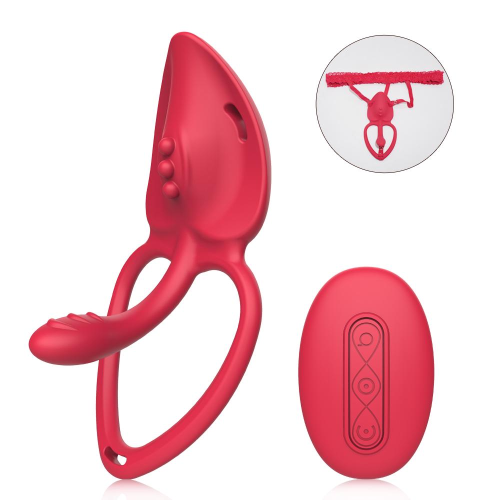 Носимый вибратор-трусики для взрослых, секс-игрушка, беспроводное управление, вибрирующее кольцо для пениса с кружевным ремешком, стимулятор клитора для женщин, для пары