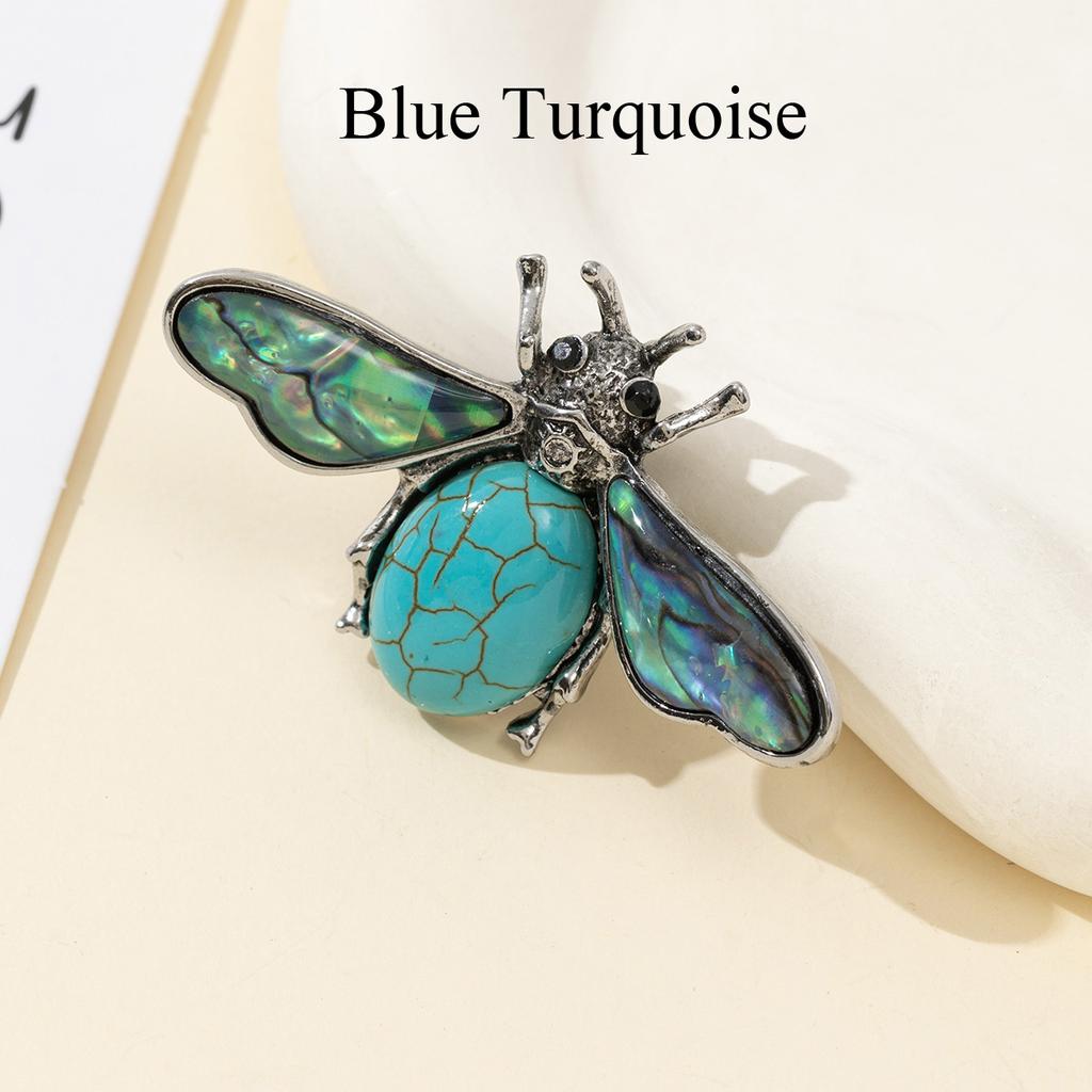 1Pc, Natural Stone Ladybird Shape Brooches, Boho Reiki Healing Crystal Amethyst Malachite Lapis Lazuli Gemstone Brooch Pin for Women Men Jewelry
