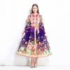 Spring Summer Women Lantern Sleeve Vintage Print Chiffon Oversize Loose Long Maxi Holiday Beach Dresses