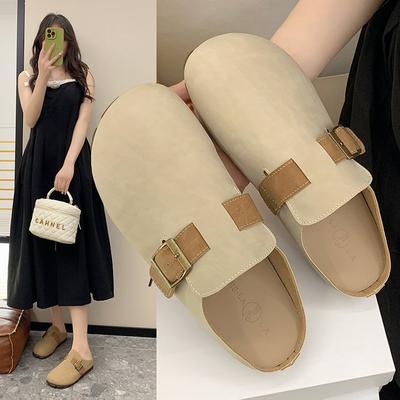 Туфли Boken из мягкой кожи на плоской подошве, женская обувь 2024 года, новые повседневные полутапочки с сумкой на голове, в ретро-стиле, ленивые одинарные туфли