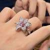 Роскошное Женское Кольцо Цветок с Цирконами Розово-Красного Цвета Винтажное Стерлинговое Серебро Свадебное для Женщин Паве Кубический Цирконий Открытое Кольцо