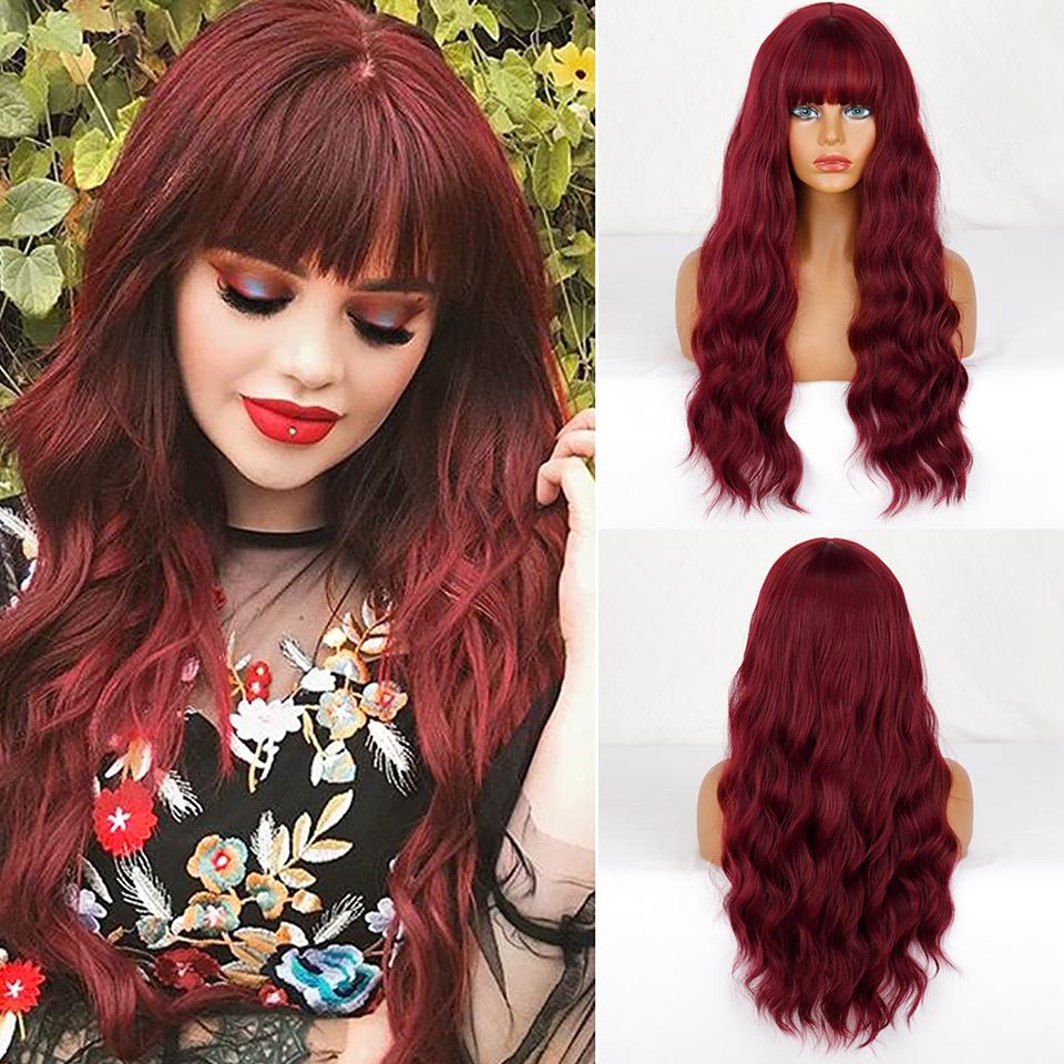 XINRAN Женский длинный волнистый парик с челкой, синтетическое волокно, естественная волна воды, черный длинный парик для повседневной носки, косплей