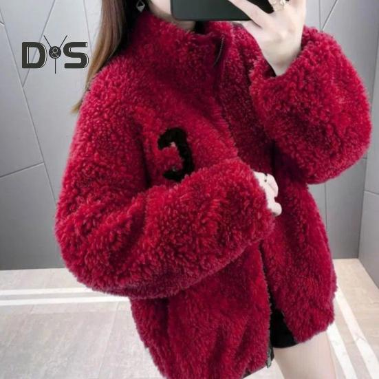 Зимнее женское пальто из утолщенного двухстороннего искусственного флиса, однотонное, воротник-стойка, защита шеи, декор в виде букв, длинные рукава, сохраняющие тепло, для путешествий на свежем воздухе