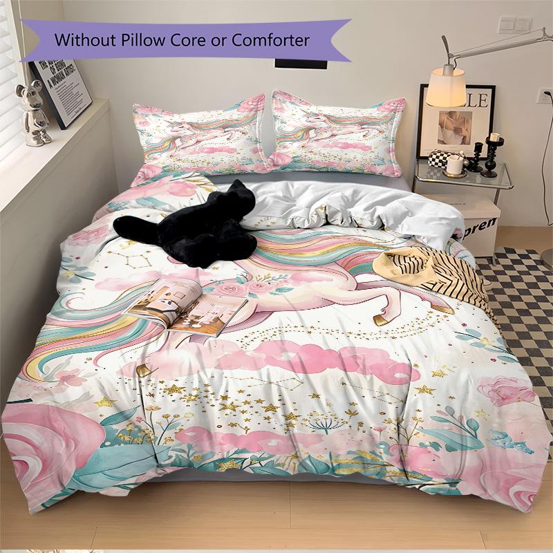 Magical Unicorn Fantasy Print 3Pcs Bedding Setduvet Cover With 2 Bedropillowcase Home Birthday Gift
