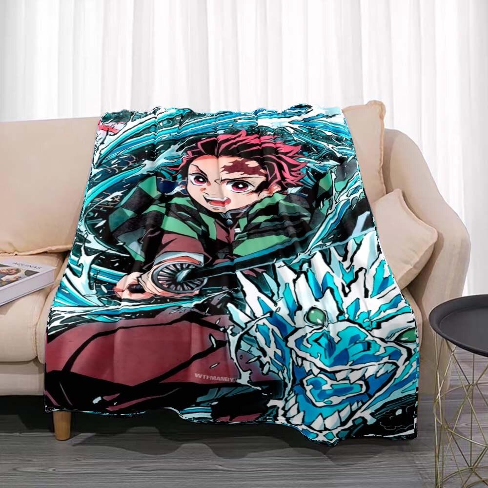 Demon Slayer Flannel Throw Blanket Anime Cartoon Smooth Soft Bedspread Warm Gamer Gift Living Room Sofa Home Bedroom Decor