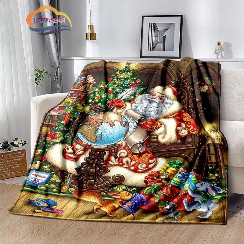 Christmas Series Flannel Cashmere Blanket Santa Pattern Comfortable Warm Sofa Bed Gift Blanket