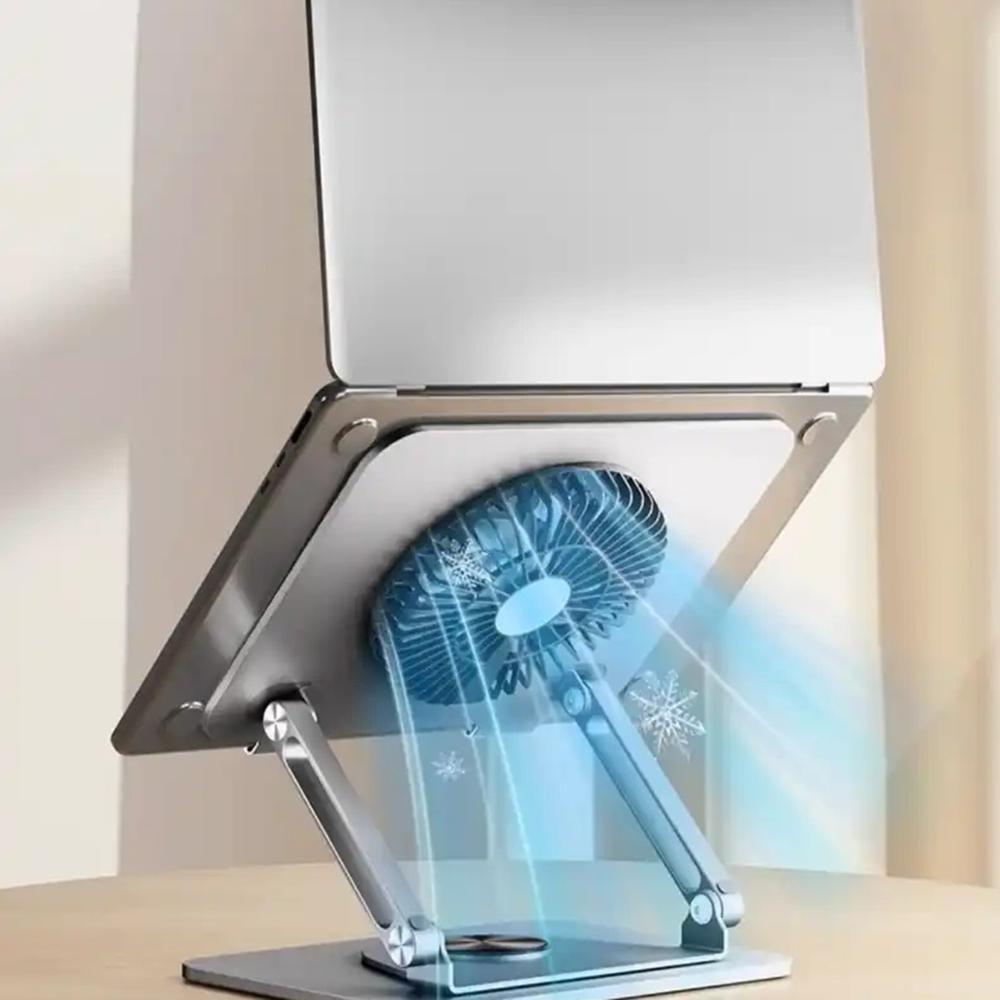 Carbon Steel Laptop Stand with RGB Light Fan 360 Degree Rotation Gaming Office Cooling Bracket