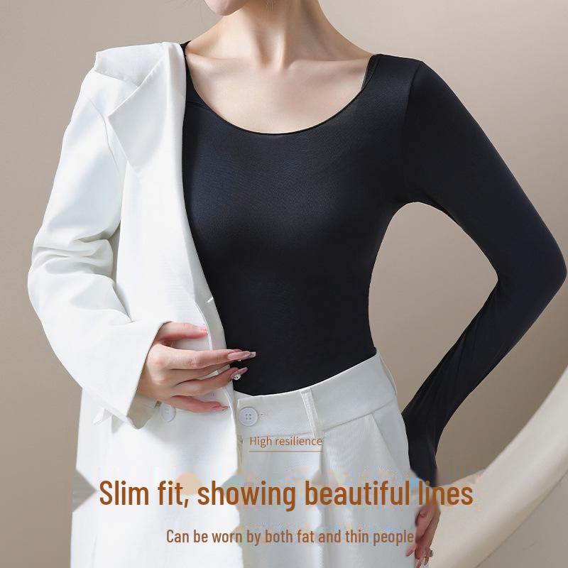 Женское бесшовное термобелье: Осенне-зимняя ультратонкая рубашка с круглым вырезом