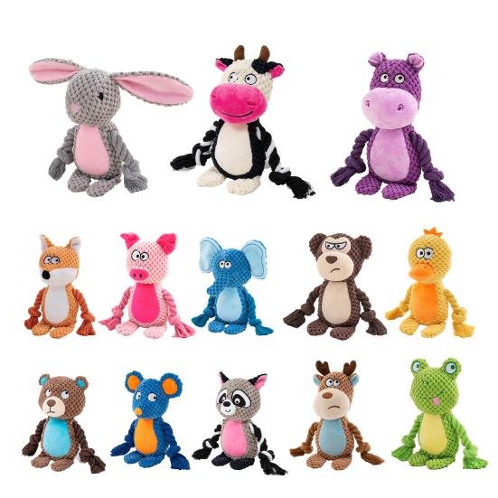 Плюшевая жевательная игрушка для собаки, пищащая плюшевая игрушка-животное для собаки, мягкие чучела с веревочными лапами, игрушка для прорезывания зубов щенка для агрессивных жевателей