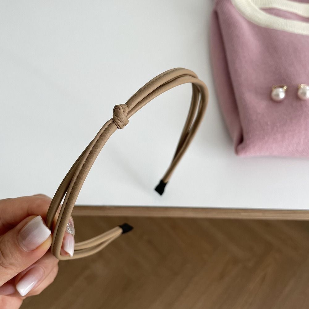 Black Brown White Knot Head Bands Thin Hair Accessories Simple Leather Headband  Girl Women