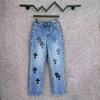 9914 Men's and Women's American Style Trendy Jeans with Fabric Patches, Embroidery, Casual and Fashionable High Street Pants