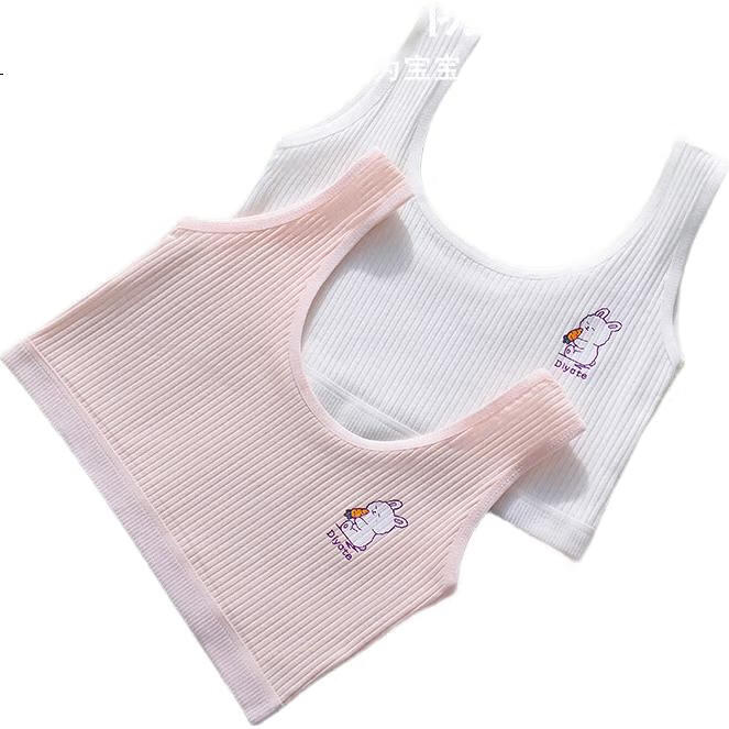 LangSha Girls' Underwear, Student Puberty Pure Cotton Antibacterial Anti-Nipple Show 8-14 Years Old Girls' Camisole First Stage M