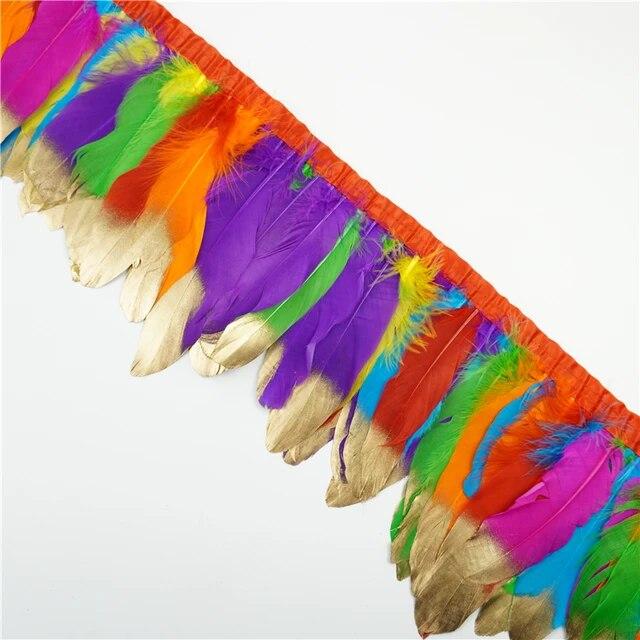 2 метра золотые, серебряные гусиные перья, отделка на ленте, бахрома, лента, гусиное перо для поделок, золотые аксессуары для рукоделия, украшение