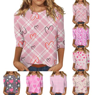 Женские топы с рукавом три четверти, рубашка на День святого Валентина, круглая горловина, свободная повседневная рубашка