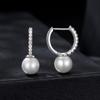 Silver hoop earrings with Moissanity crystals 0.015 ct with pearls, 925 silver clasps