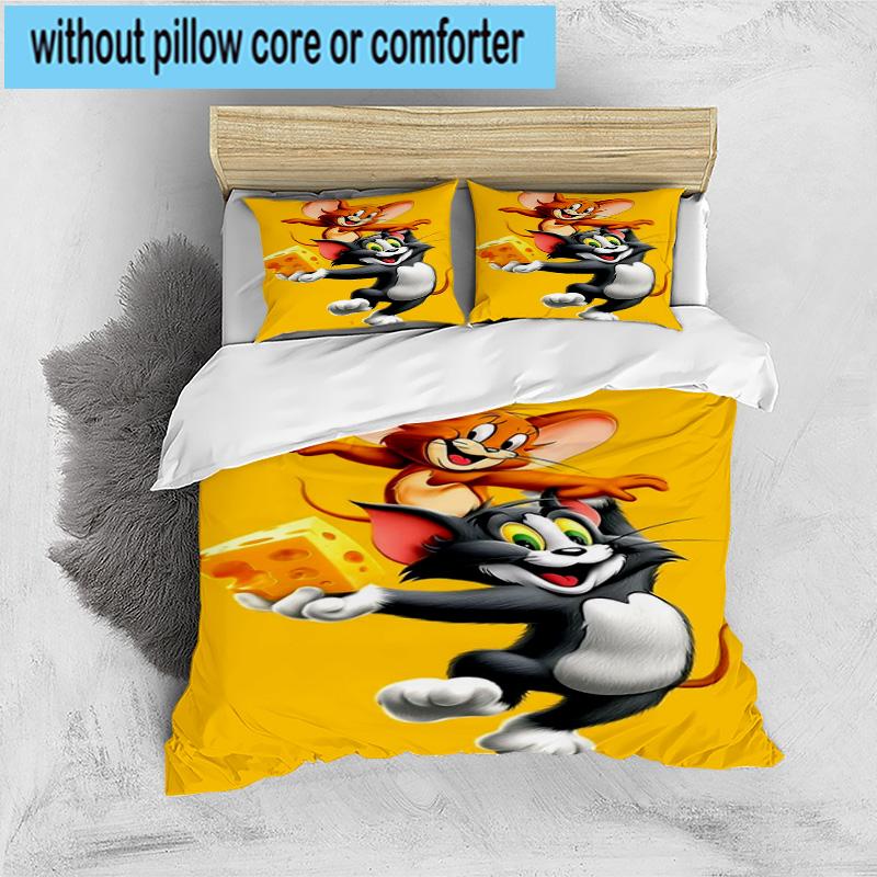 3PCS Cat and Mouse 3pcs Bedding,Including 3PCS Duvet Cover And 2pcs Pillowcases Perfect for Christmas,Ideal for Bedroom, Dormitory