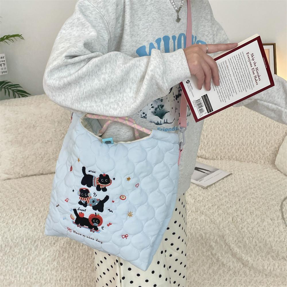 Вышитая Элегантная Сумка-Тоут с Черным Котом Большой Вместимости, Универсальная