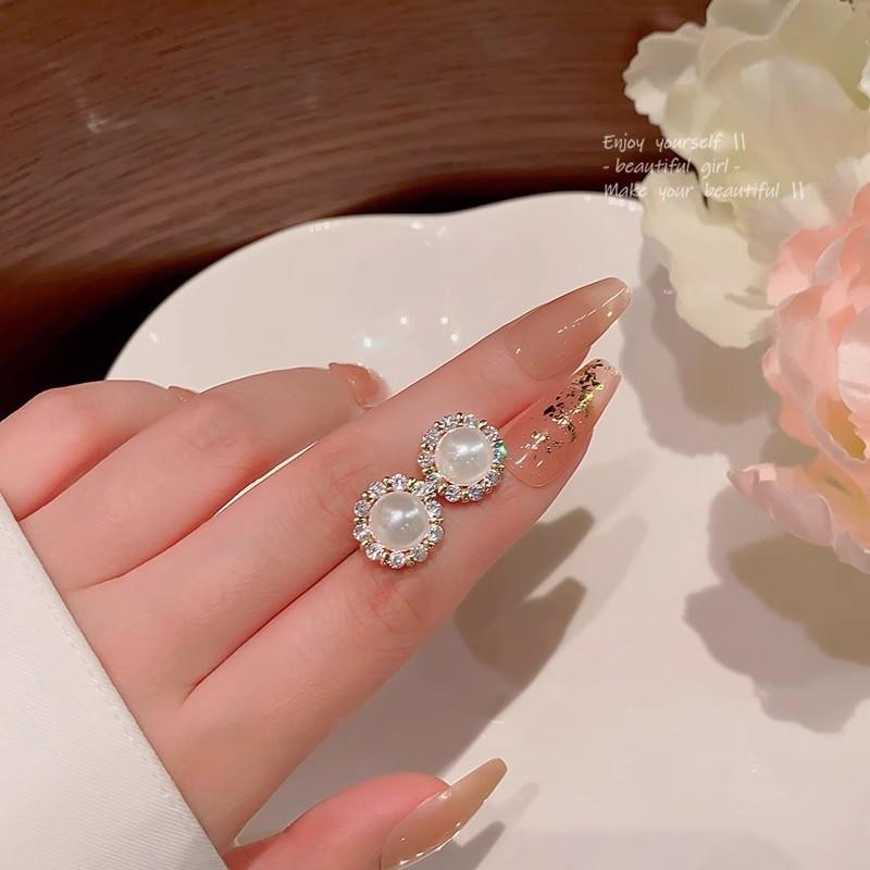 ANENJERY Геометрические круглые серьги из искусственного жемчуга с цирконием для женщин, модные, высококачественные, универсальные, изысканные, подарочные украшения для ушей