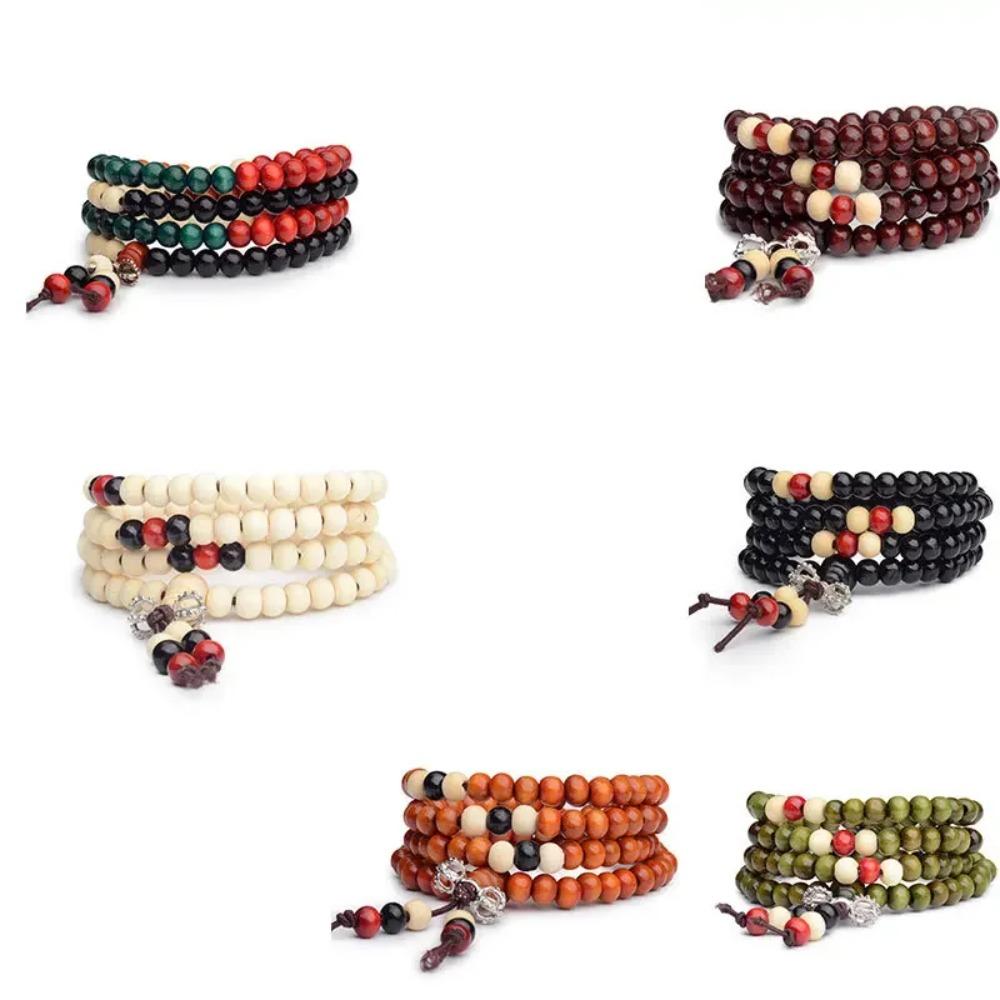 Модные браслеты, натуральные бусины из палисандра 6 мм, 108 браслеты Будды для мужчин и женщин, длинный браслет, подарок на религию, тибетские украшения