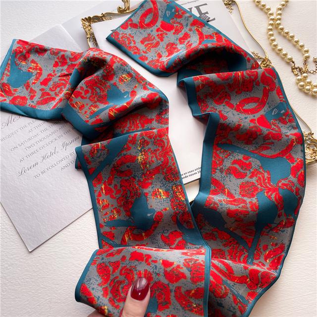 Silk Ribbon Scarf Satin Headkerchief Luxury Long Hair Hand Design Fashion Print Wrist Foulard Bandana Neck Tie Scarves